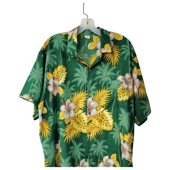 Vintage Hibiscus and Palm Trees Silky Hawaiian Shirt - Picture 2 of 3